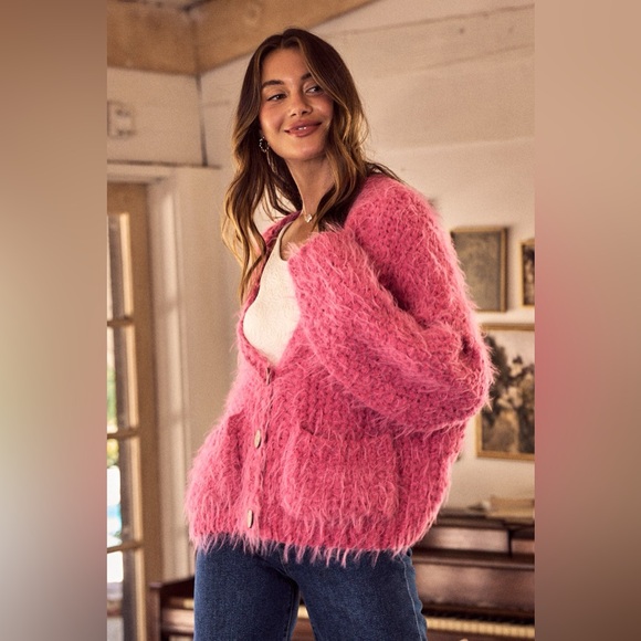 SO ME Soft Touch Hairy Loose Fit Cozy Sweater Cardigan - Picture 4 of 16